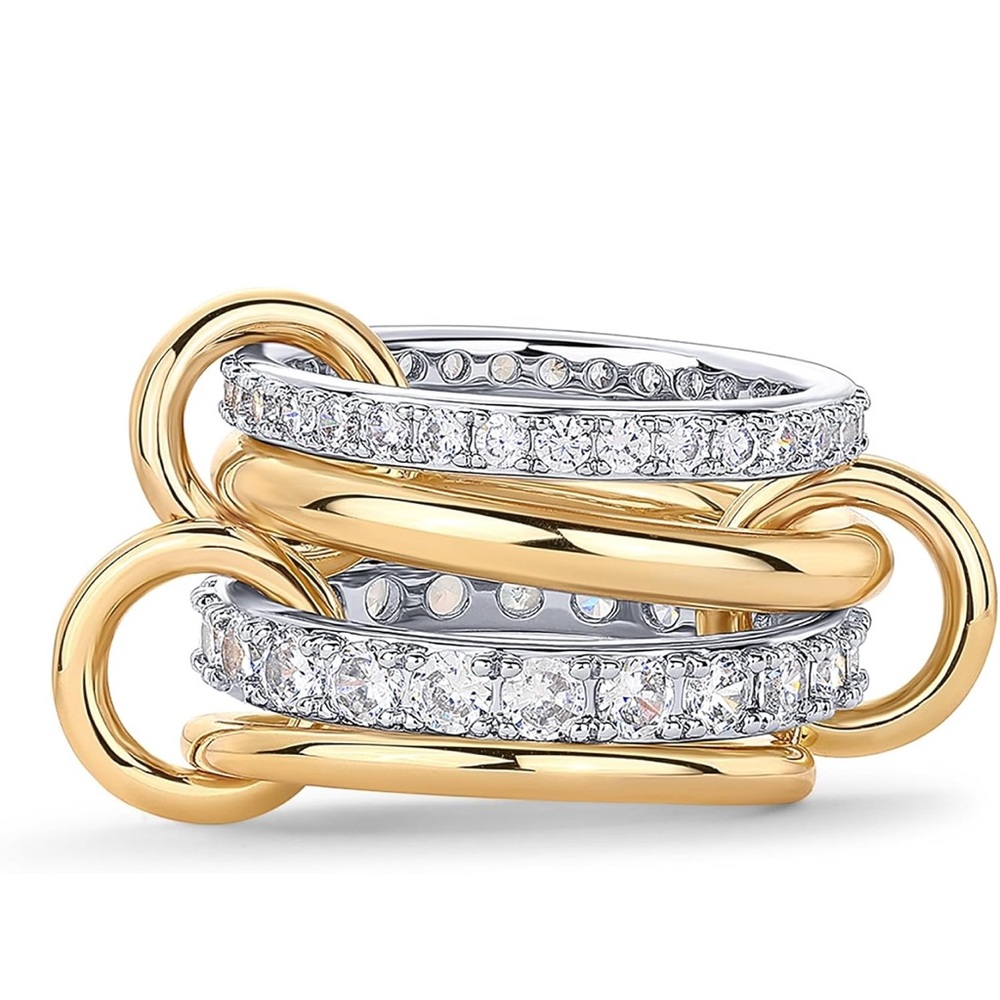 Spinelli look-a like Stackable Elegant Gold and Silver Ring with Crystals
